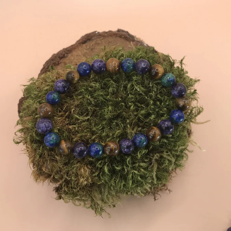 🐉💙 Bracelet Énergies Mystiques – Agate Dragon Bleu/Vert & Violet • Œil de Tigre (8 mm)