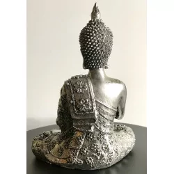 Bouddha argenté avec bougeoir 20 cm.