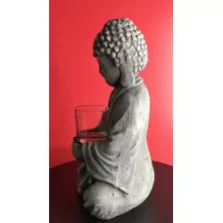 Bouddha avec un verre , couleur Ciment. 27cm