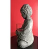 Bouddha avec un verre , couleur Ciment. 27cm
